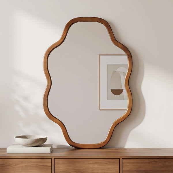 English Elm Natural Solid Wood Cloud Silhouette Wall Mirror Rustic Farmhouse Bohemian Accent Piece Black + Dark Walnut W2203P523324