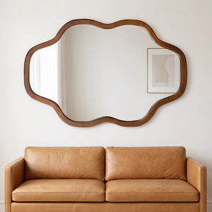 English Elm Natural Solid Wood Cloud Silhouette Wall Mirror Rustic Farmhouse Bohemian Accent Piece Black + Dark Walnut W2203P523324