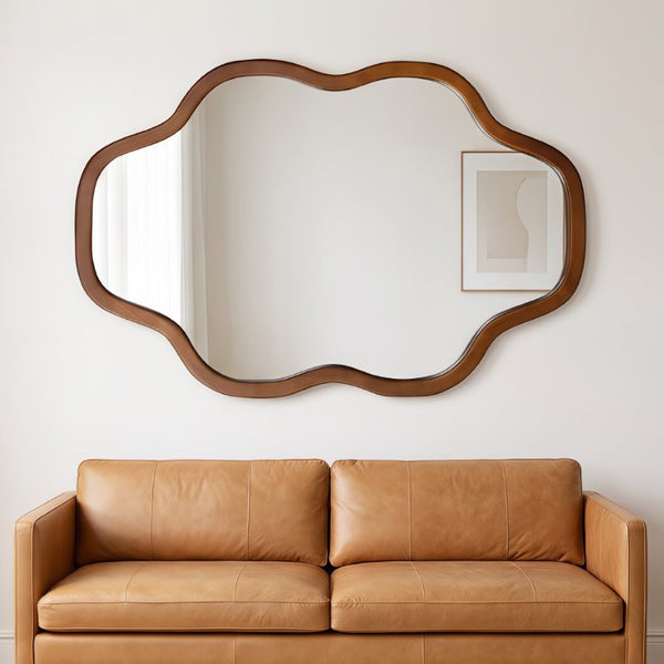 English Elm Natural Solid Wood Cloud Silhouette Wall Mirror Rustic Farmhouse Bohemian Accent Piece Black + Dark Walnut W2203P523324