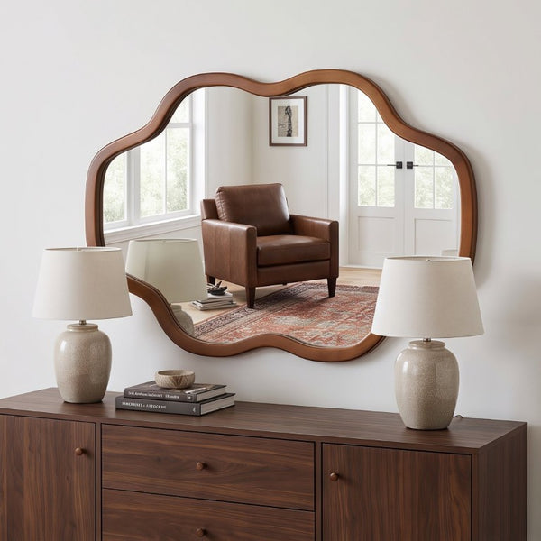 English Elm Natural Solid Wood Cloud Silhouette Wall Mirror Rustic Farmhouse Bohemian Accent Piece Black + Dark Walnut W2203P523324