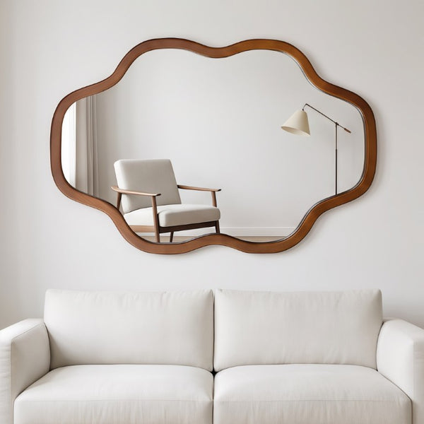 English Elm Natural Solid Wood Cloud Silhouette Wall Mirror Rustic Farmhouse Bohemian Accent Piece Black + Dark Walnut W2203P523324