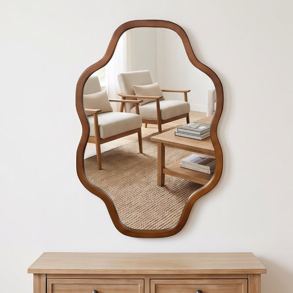 English Elm Natural Solid Wood Cloud Silhouette Wall Mirror Rustic Farmhouse Bohemian Accent Piece Black + Dark Walnut W2203P523324