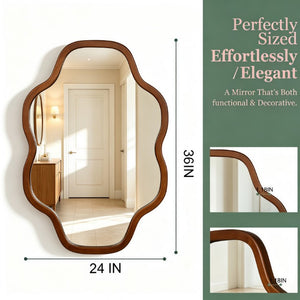 English Elm Natural Solid Wood Cloud Silhouette Wall Mirror Rustic Farmhouse Bohemian Accent Piece Black + Dark Walnut W2203P523324