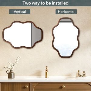 English Elm Natural Solid Wood Cloud Silhouette Wall Mirror Rustic Farmhouse Bohemian Accent Piece Black + Dark Walnut W2203P523324