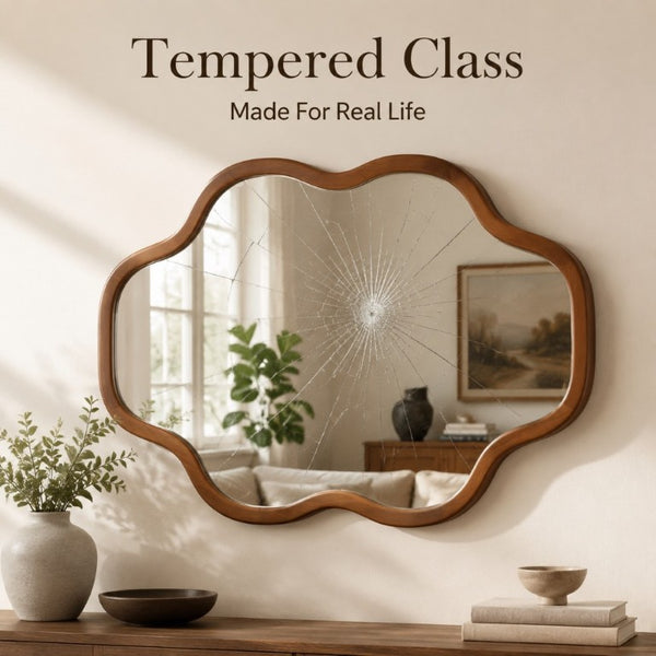 English Elm Natural Solid Wood Cloud Silhouette Wall Mirror Rustic Farmhouse Bohemian Accent Piece Black + Dark Walnut W2203P523324