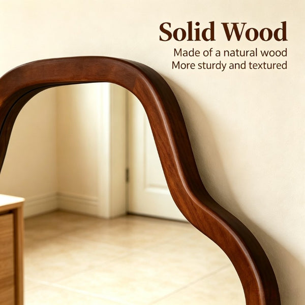 English Elm Natural Solid Wood Cloud Silhouette Wall Mirror Rustic Farmhouse Bohemian Accent Piece Black + Dark Walnut W2203P523324