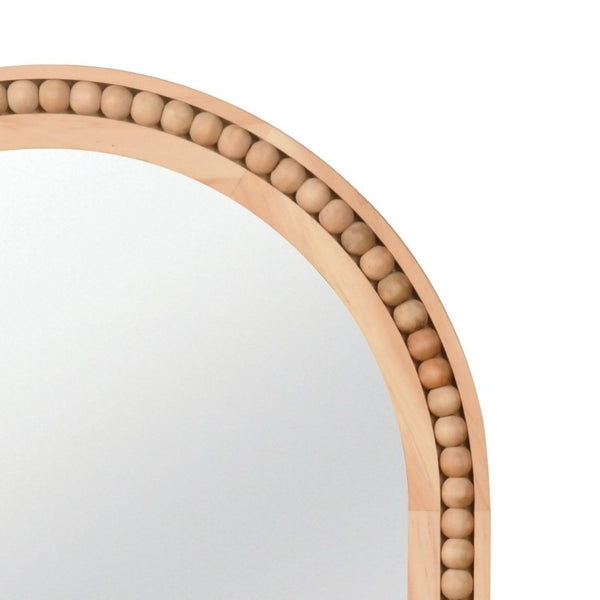 English Elm Natural Wood Arch Wall Mirror with Hand Carved Bead Frame for Farmhouse Entryway Natural Wood W2203P524896