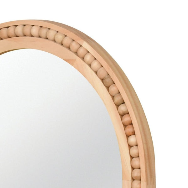 English Elm Natural Wood Arch Wall Mirror with Hand Carved Bead Frame for Farmhouse Entryway Natural Wood W2203P524896