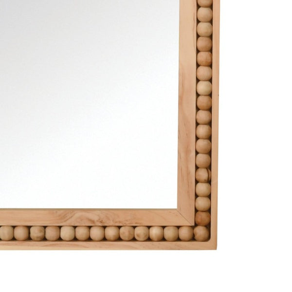 English Elm Natural Wood Arch Wall Mirror with Hand Carved Bead Frame for Farmhouse Entryway Natural Wood W2203P524896