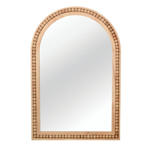 English Elm Natural Wood Arch Wall Mirror with Hand Carved Bead Frame for Farmhouse Entryway Natural Wood W2203P524896