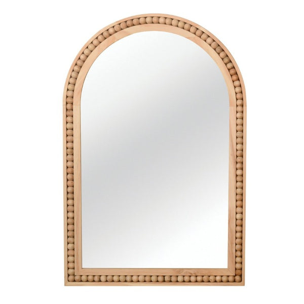 English Elm Natural Wood Arch Wall Mirror with Hand Carved Bead Frame for Farmhouse Entryway Natural Wood W2203P524896