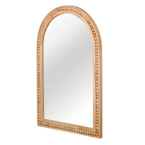 English Elm Natural Wood Arch Wall Mirror with Hand Carved Bead Frame for Farmhouse Entryway Natural Wood W2203P524896