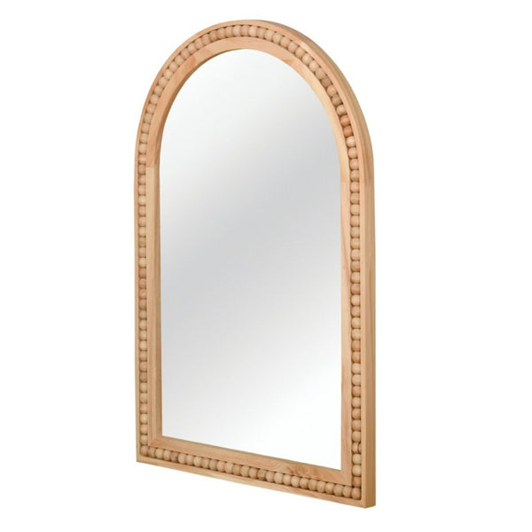 English Elm Natural Wood Arch Wall Mirror with Hand Carved Bead Frame for Farmhouse Entryway Natural Wood W2203P524896