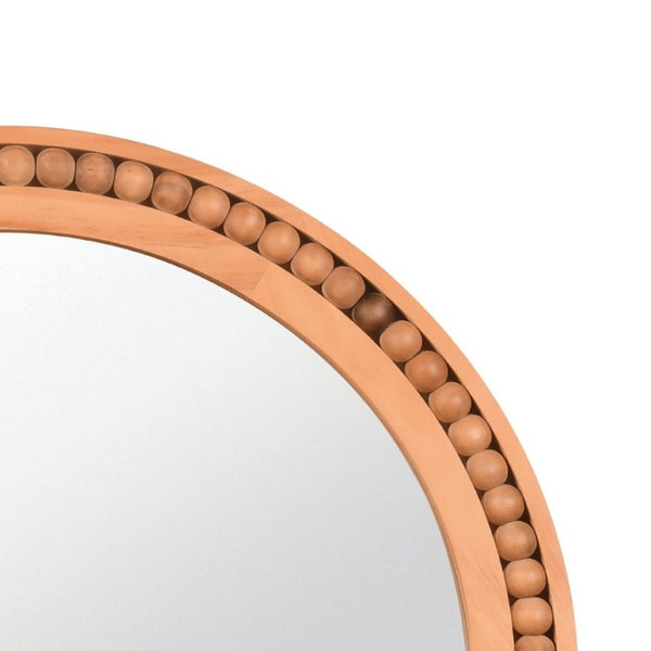 English Elm Natural Wood Arch Wall Mirror with Hand Carved Bead Frame for Farmhouse Entryway Yellowish-Brown W2203P524898