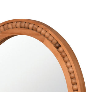 English Elm Natural Wood Arch Wall Mirror with Hand Carved Bead Frame for Farmhouse Entryway Yellowish-Brown W2203P524898