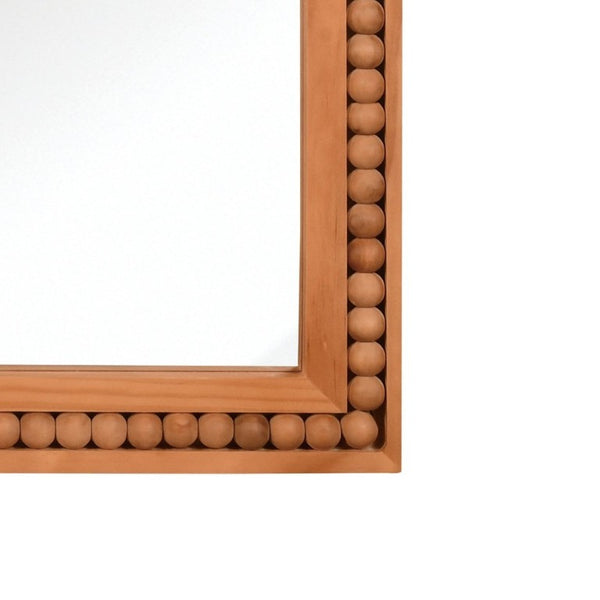 English Elm Natural Wood Arch Wall Mirror with Hand Carved Bead Frame for Farmhouse Entryway Yellowish-Brown W2203P524898