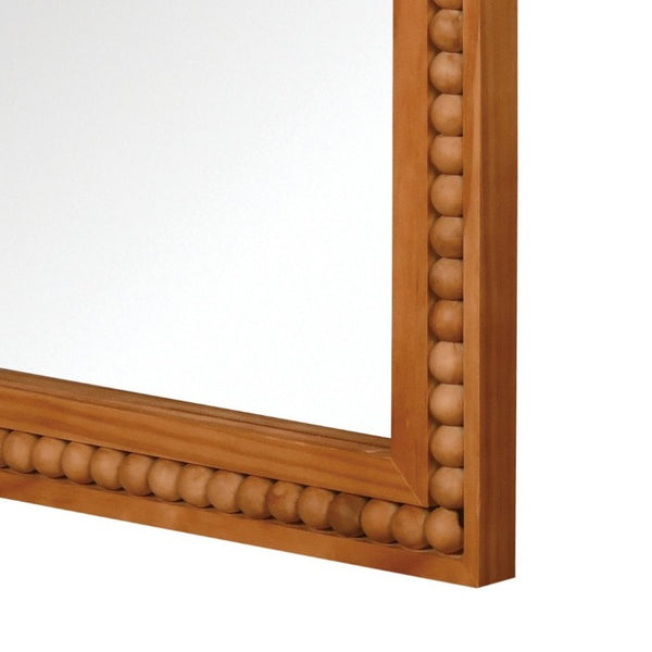 English Elm Natural Wood Arch Wall Mirror with Hand Carved Bead Frame for Farmhouse Entryway Yellowish-Brown W2203P524898