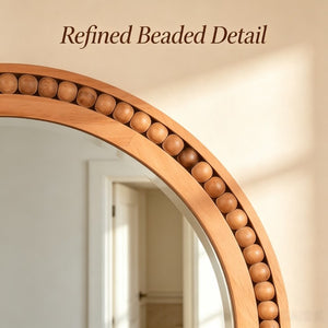 English Elm Natural Wood Arch Wall Mirror with Hand Carved Bead Frame for Farmhouse Entryway Yellowish-Brown W2203P524898