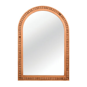 English Elm Natural Wood Arch Wall Mirror with Hand Carved Bead Frame for Farmhouse Entryway Yellowish-Brown W2203P524898