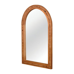 English Elm Natural Wood Arch Wall Mirror with Hand Carved Bead Frame for Farmhouse Entryway Yellowish-Brown W2203P524898