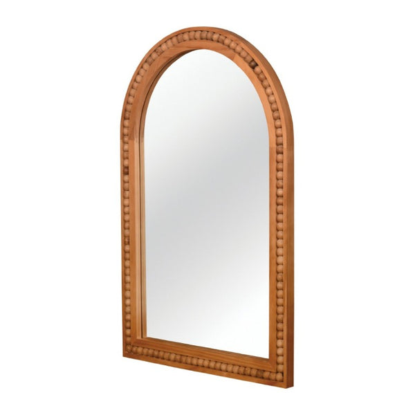 English Elm Natural Wood Arch Wall Mirror with Hand Carved Bead Frame for Farmhouse Entryway Yellowish-Brown W2203P524898