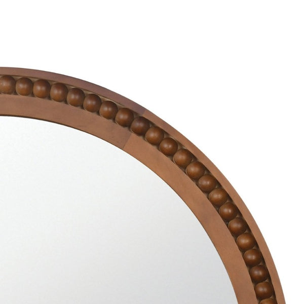 English Elm Natural Wood Arch Wall Mirror with Hand Carved Bead Frame for Farmhouse Entryway Black + Dark Walnut W2203P524900
