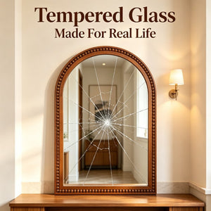 English Elm Natural Wood Arch Wall Mirror with Hand Carved Bead Frame for Farmhouse Entryway Black + Dark Walnut W2203P524900