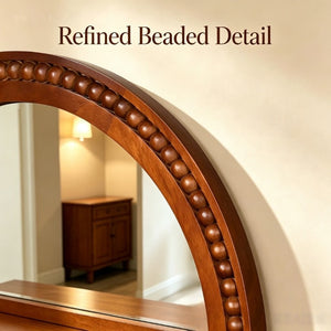 English Elm Natural Wood Arch Wall Mirror with Hand Carved Bead Frame for Farmhouse Entryway Black + Dark Walnut W2203P524900