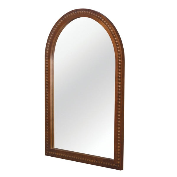 English Elm Natural Wood Arch Wall Mirror with Hand Carved Bead Frame for Farmhouse Entryway Black + Dark Walnut W2203P524900