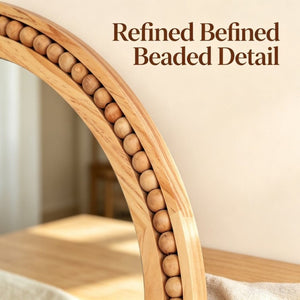 English Elm Natural Wood Beaded Round Wall Mirror Handcrafted Solid Frame Farmhouse Bathroom Entryway Natural Wood W2203P524927