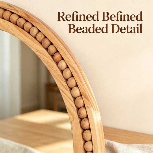 English Elm Natural Wood Beaded Round Wall Mirror Handcrafted Solid Frame Farmhouse Bathroom Entryway Natural Wood W2203P524927