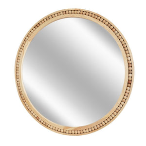 English Elm Natural Wood Beaded Round Wall Mirror Handcrafted Solid Frame Farmhouse Bathroom Entryway Natural Wood W2203P524927