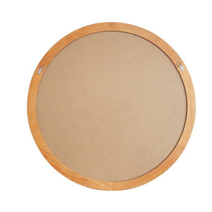 English Elm Natural Wood Beaded Round Wall Mirror Handcrafted Solid Frame Farmhouse Bathroom Entryway Yellowish-Brown W2203P524929