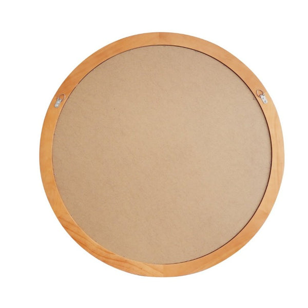 English Elm Natural Wood Beaded Round Wall Mirror Handcrafted Solid Frame Farmhouse Bathroom Entryway Yellowish-Brown W2203P524929