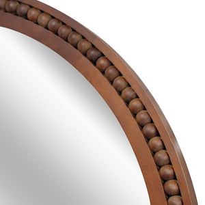 English Elm Natural Wood Beaded Round Wall Mirror Handcrafted Solid Frame Farmhouse Bathroom Entryway Black + Dark Walnut W2203P524932