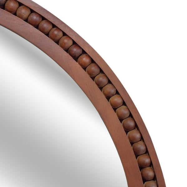 English Elm Natural Wood Beaded Round Wall Mirror Handcrafted Solid Frame Farmhouse Bathroom Entryway Black + Dark Walnut W2203P524932