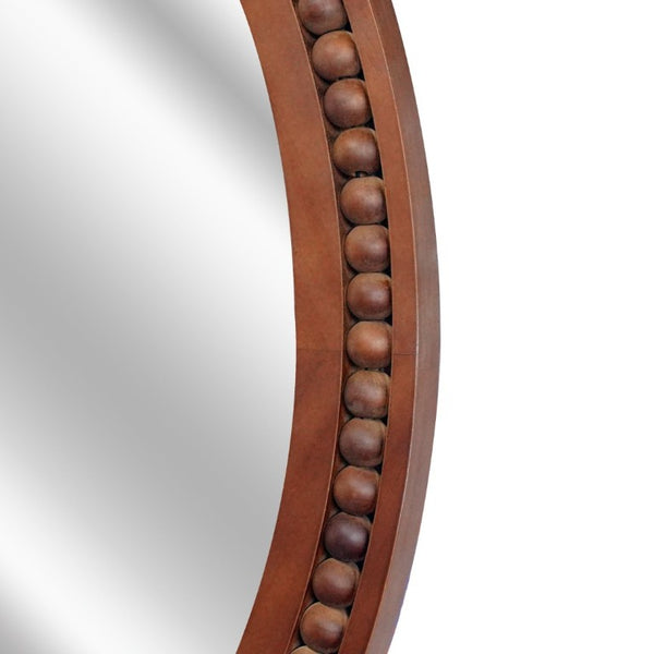 English Elm Natural Wood Beaded Round Wall Mirror Handcrafted Solid Frame Farmhouse Bathroom Entryway Black + Dark Walnut W2203P524932