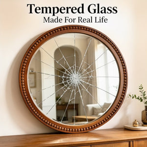 English Elm Natural Wood Beaded Round Wall Mirror Handcrafted Solid Frame Farmhouse Bathroom Entryway Black + Dark Walnut W2203P524932