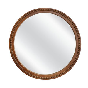 English Elm Natural Wood Beaded Round Wall Mirror Handcrafted Solid Frame Farmhouse Bathroom Entryway Black + Dark Walnut W2203P524932