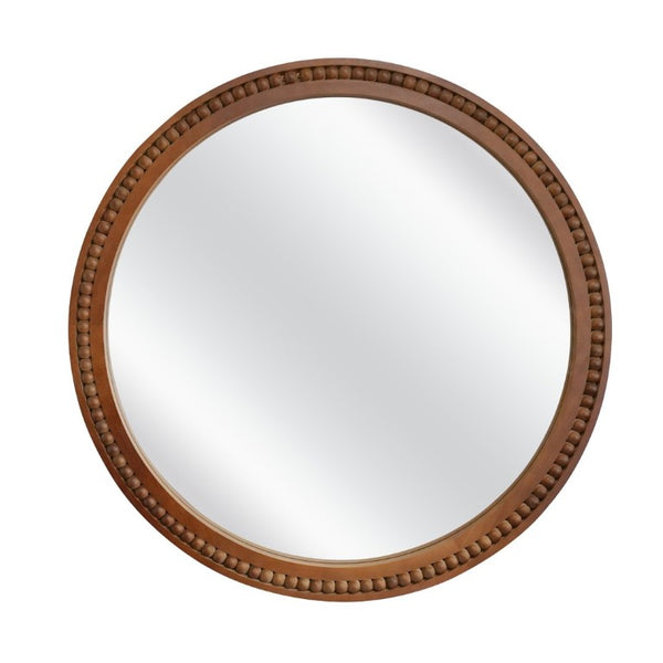 English Elm Natural Wood Beaded Round Wall Mirror Handcrafted Solid Frame Farmhouse Bathroom Entryway Black + Dark Walnut W2203P524932