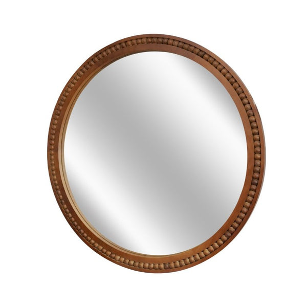 English Elm Natural Wood Beaded Round Wall Mirror Handcrafted Solid Frame Farmhouse Bathroom Entryway Black + Dark Walnut W2203P524932