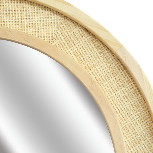 English Elm Natural Rattan Woven Round Wall Mirror Handcrafted Bohemian Accent for Entryway Bath Natural Wood 24 inches W2203P530873