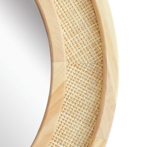 English Elm Natural Rattan Woven Round Wall Mirror Handcrafted Bohemian Accent for Entryway Bath Natural Wood 24 inches W2203P530873