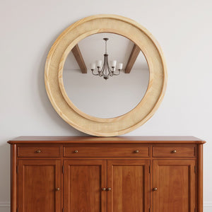 English Elm Natural Rattan Woven Round Wall Mirror Handcrafted Bohemian Accent for Entryway Bath Natural Wood 24 inches W2203P530873