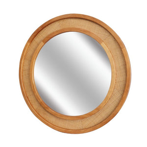English Elm Yellowish Honey Rattan Round Wall Mirror Woven Solid Wood Frame Farmhouse Coastal Decor W2203P530879