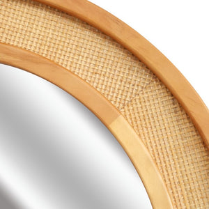 English Elm Yellowish Honey Rattan Round Wall Mirror Woven Solid Wood Frame Farmhouse Coastal Decor W2203P530879