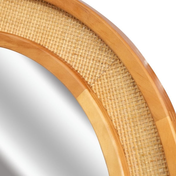 English Elm Yellowish Honey Rattan Round Wall Mirror Woven Solid Wood Frame Farmhouse Coastal Decor W2203P530879