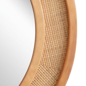 English Elm Yellowish Honey Rattan Round Wall Mirror Woven Solid Wood Frame Farmhouse Coastal Decor W2203P530879