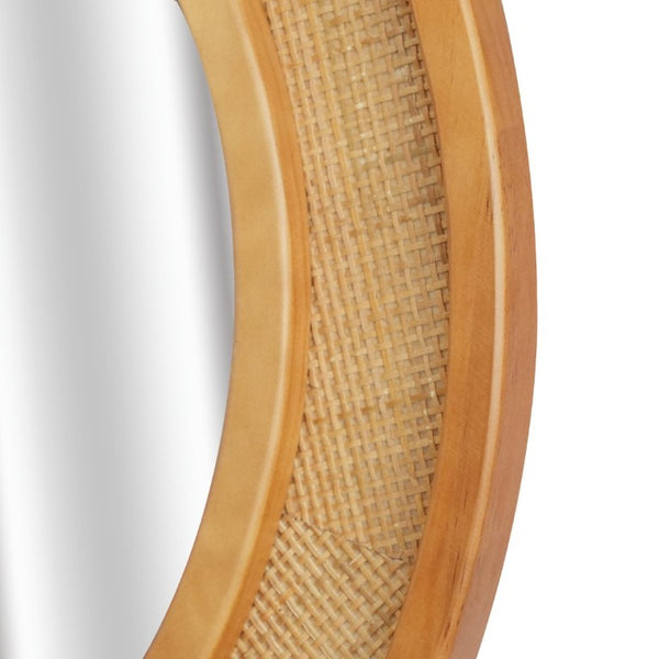 English Elm Yellowish Honey Rattan Round Wall Mirror Woven Solid Wood Frame Farmhouse Coastal Decor W2203P530879