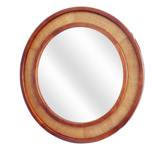 English Elm Black Walnut Rattan Round Wall Mirror Handwoven Wood Frame Farmhouse Entryway Accent W2203P530880